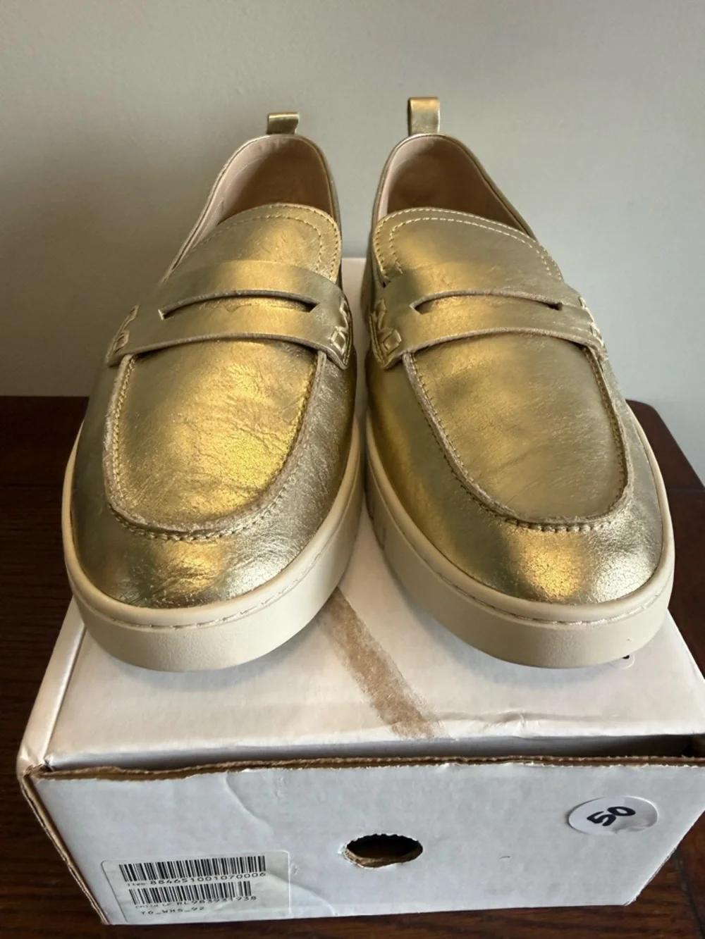 Vionic Uptown Metallic Gold Platform‎ Penny Loafers NEW 10.5 wide